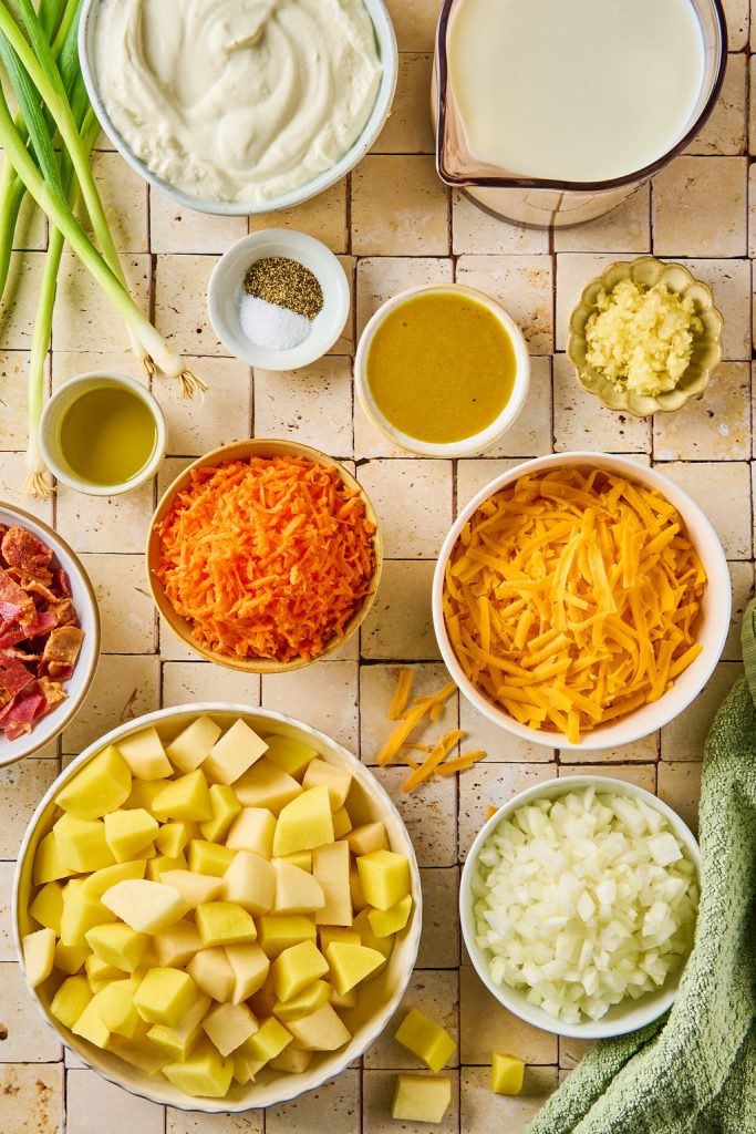 all the ingredients to make potato soup