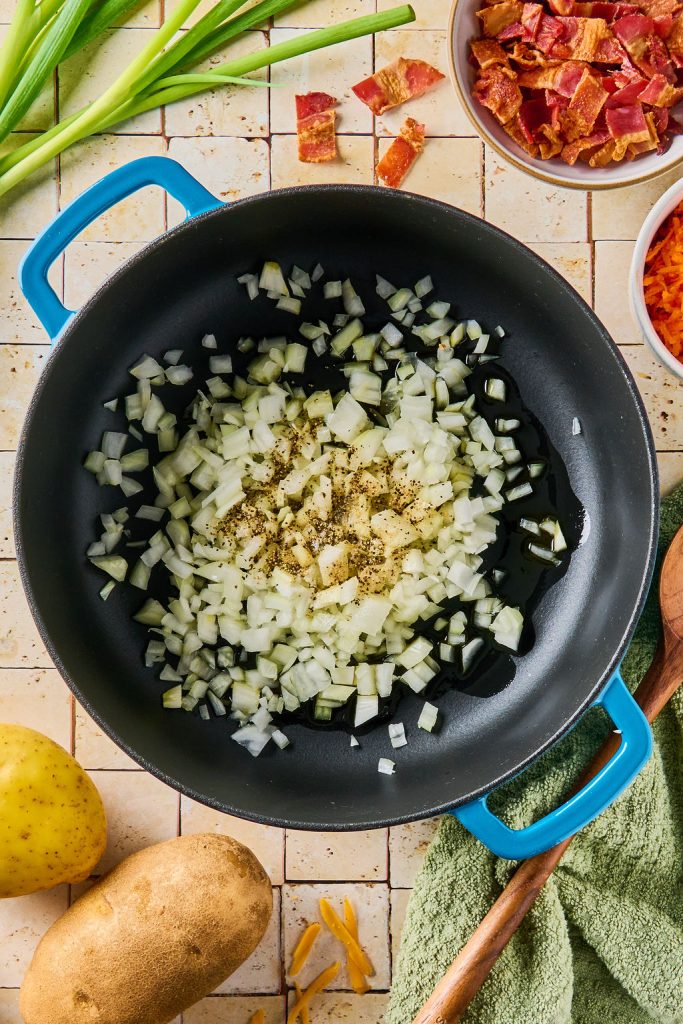 oil, onion, salt and pepper in a pot