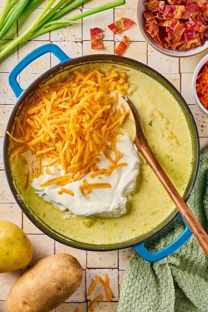 cheddar cheese and blended cottage added to the potato soup